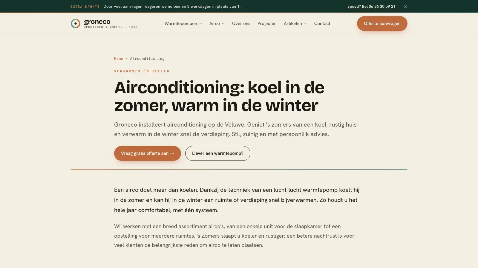 De airco-pagina van groneco.nl