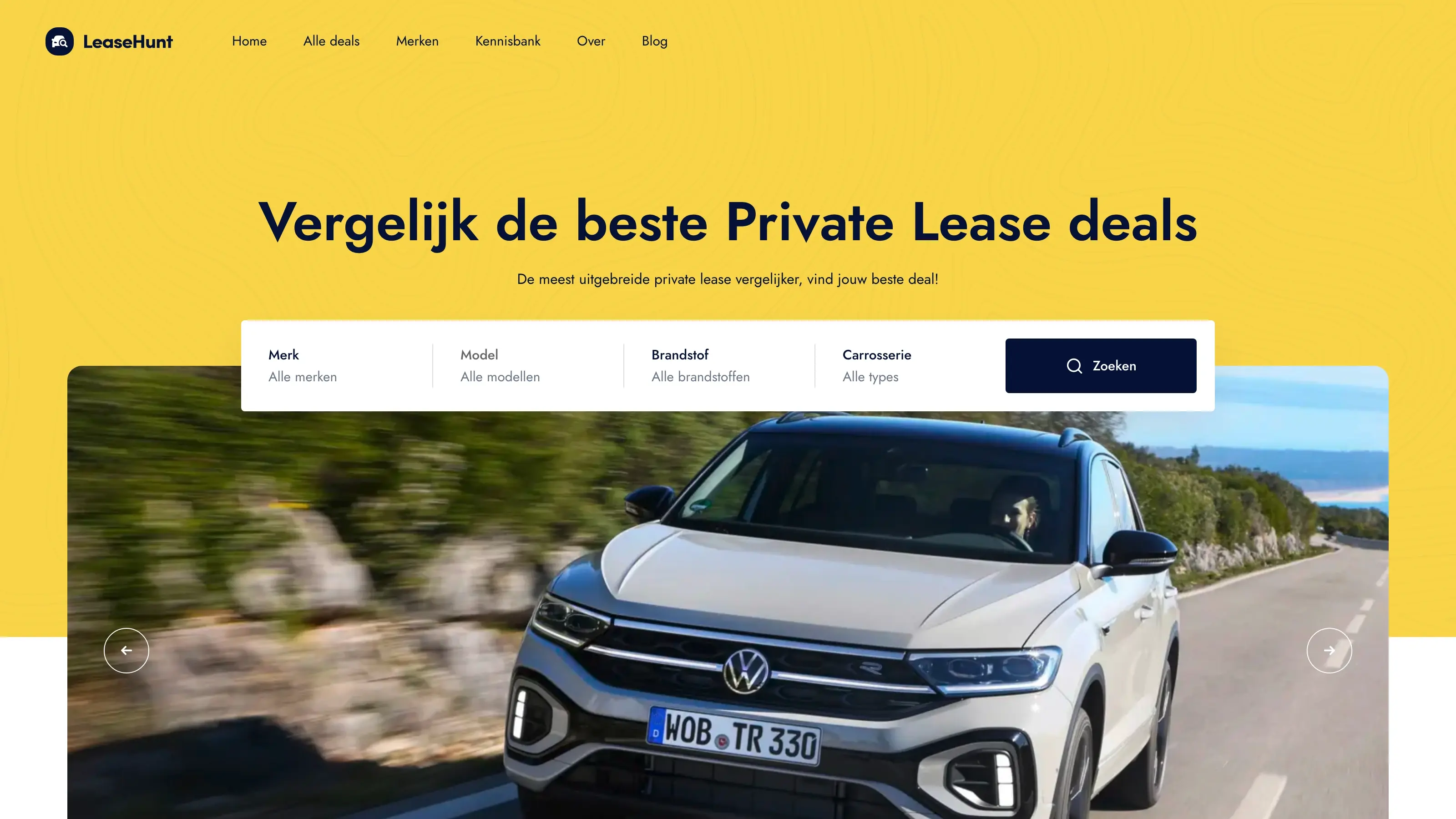 De homepage van LeaseHunt