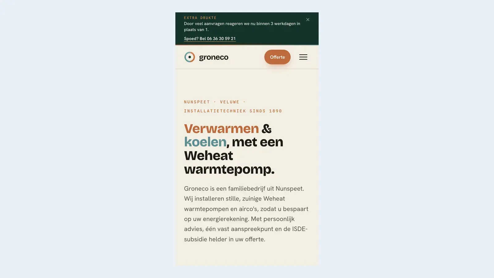 De site van Groneco op een telefoonscherm
