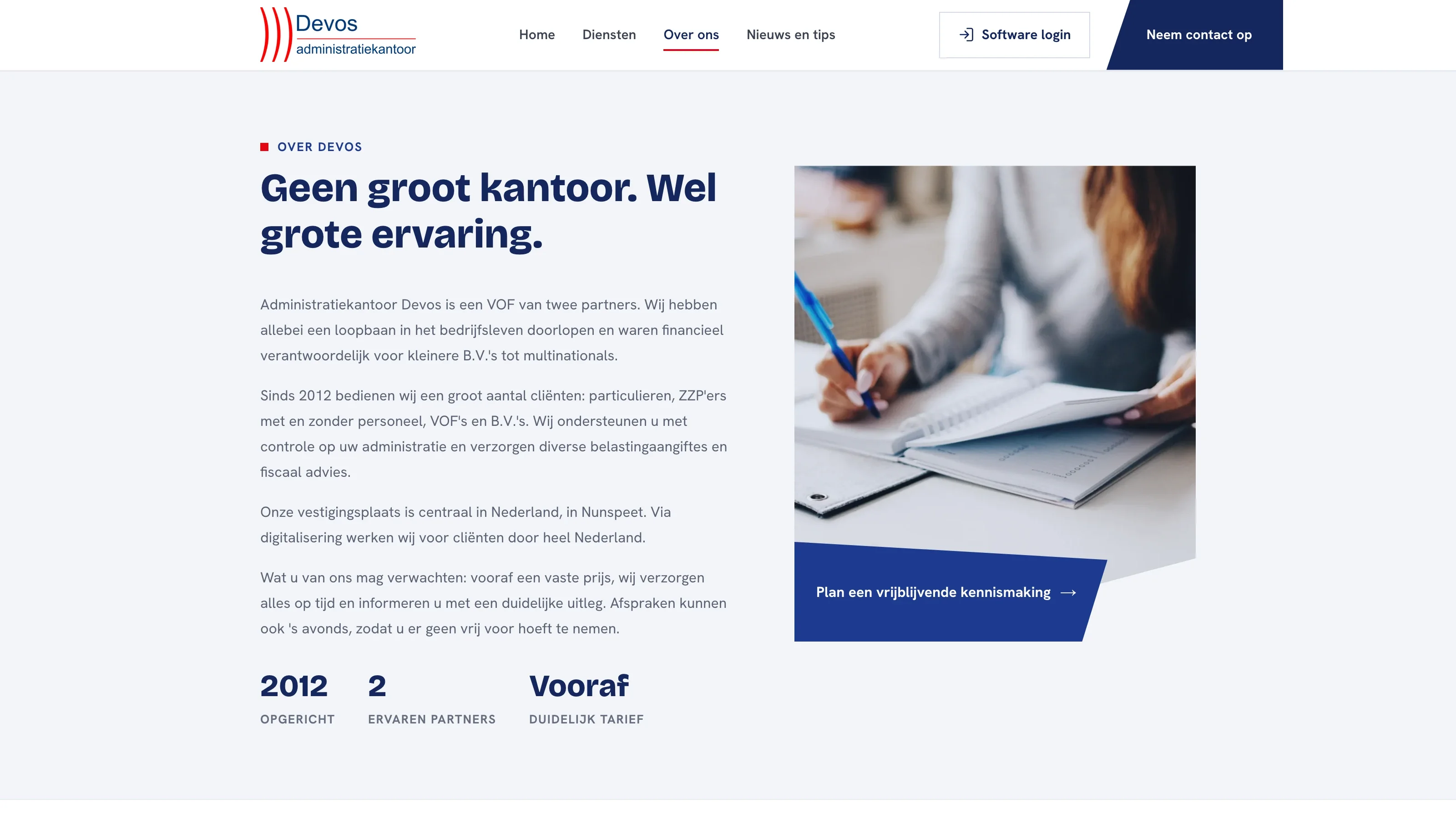 De over-pagina van Administratiekantoor Devos